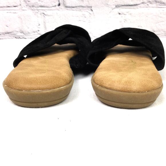 Lulus Faux Suede Twist Open Toe Cushioned Comfort Flat Black Slide Sandal 7.5 - Picture 5 of 9